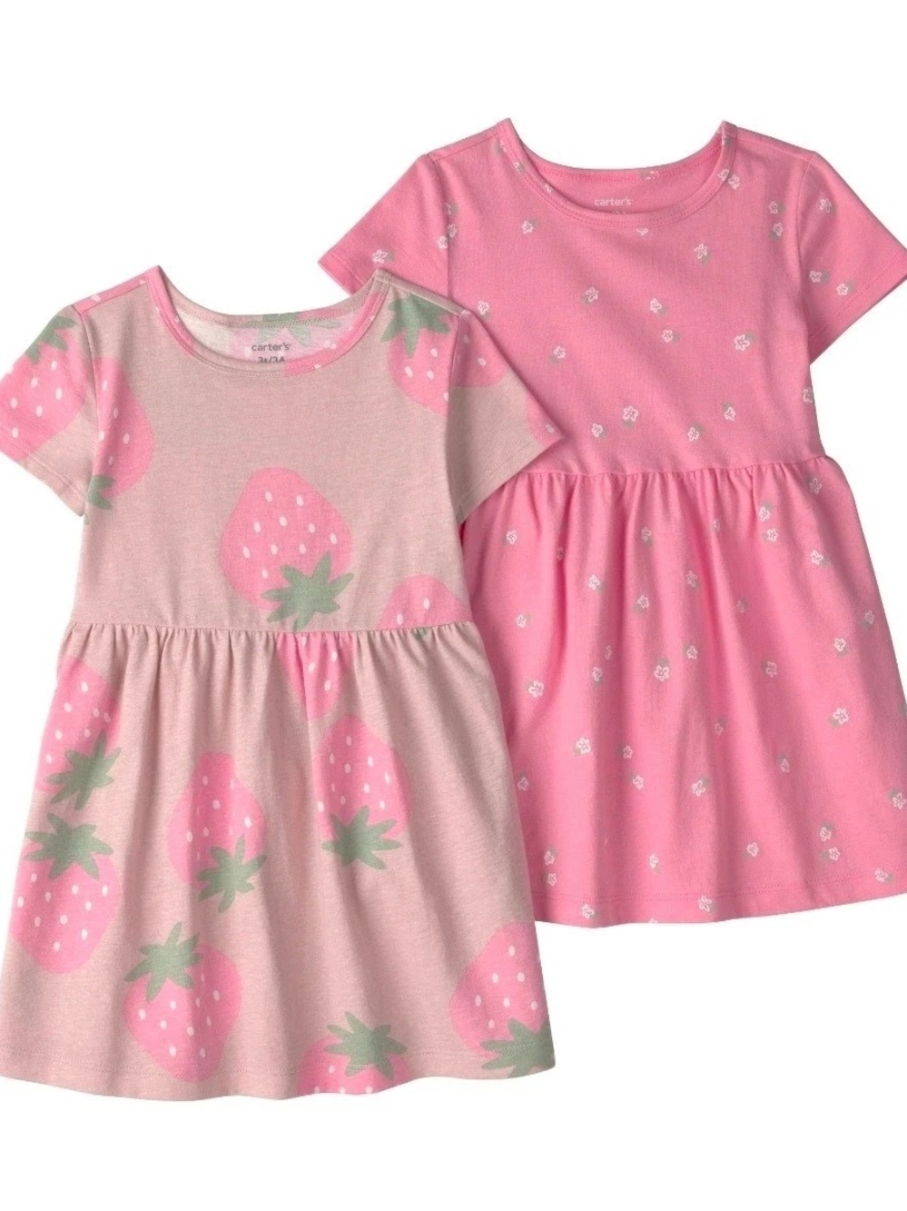 Bulk Carter's Pink Strawberry Print Short-Sleeve Knit Dress 2-Pack